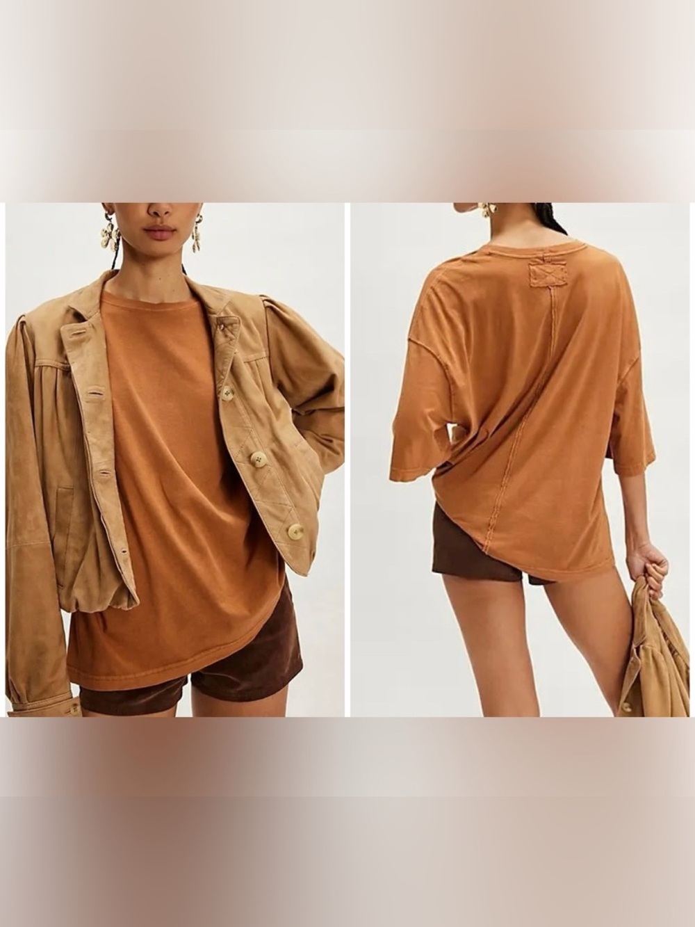 NWT Free People We The Free Perfect Oversized Tee - Meerkat tan orange - Small